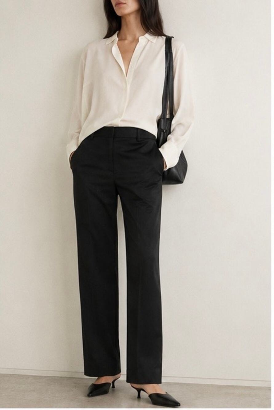 TOTEME Straight Satin Trousers Black Size 40 NWT Organic Cotton Linen Pants
